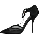 Dolce & Gabbana Black Mesh T-strap Stiletto High Heels Shoes LA12069-39