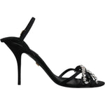 Dolce & Gabbana Black Leather Crystal Bow KEIRA Sandals Shoes LA12072-39