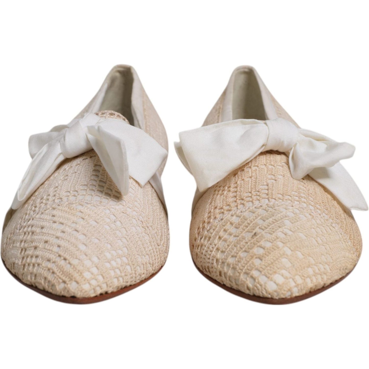 Dolce & Gabbana Beige Ribbon Fabric Ballerina Flats Shoes