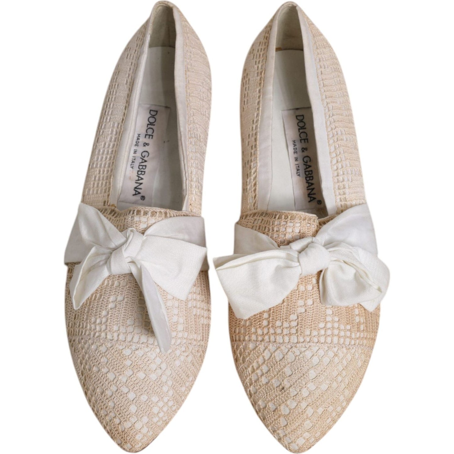 Dolce & Gabbana Beige Ribbon Fabric Ballerina Flats Shoes