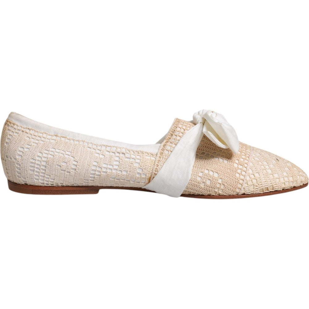 Dolce & Gabbana Beige Ribbon Fabric Ballerina Flats Shoes