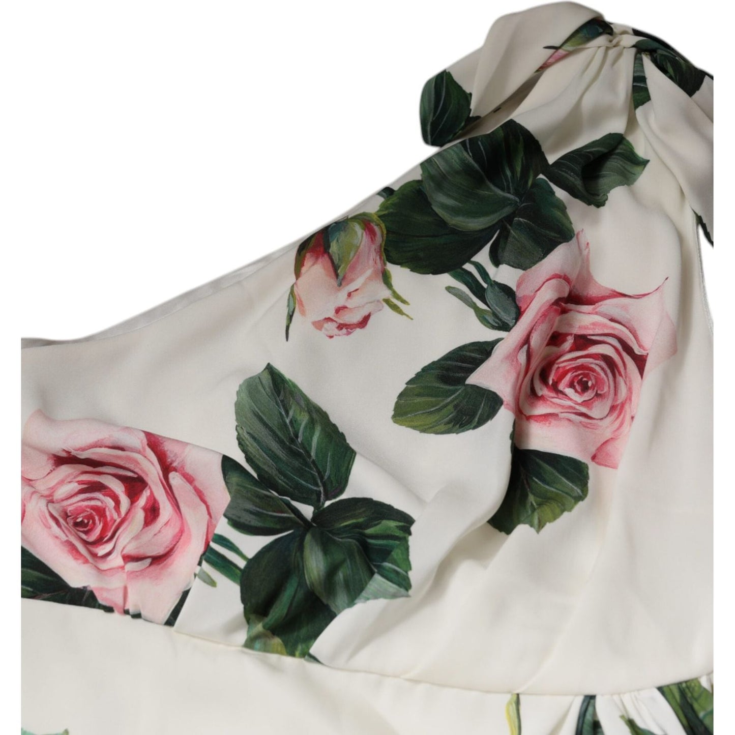 Dolce & Gabbana White Floral Silk One Shoulder Midi Dress DR81492-48