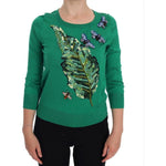 Dolce & Gabbana Green Silk Crystal Banana Sweater TSH1112-3