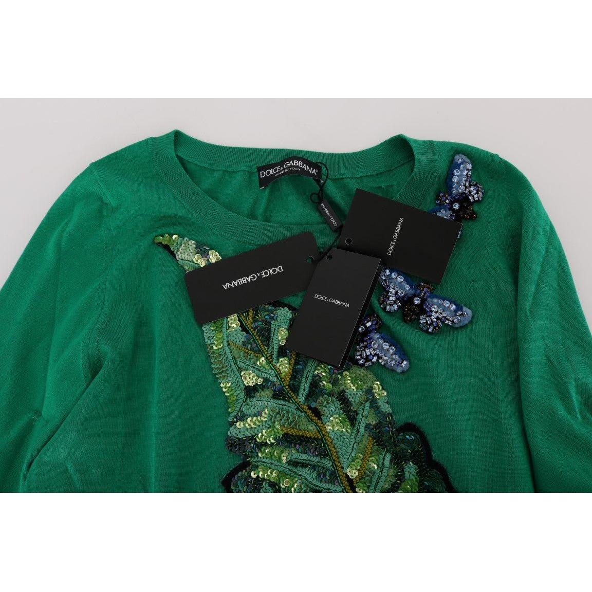 Dolce & Gabbana Green Silk Crystal Banana Sweater TSH1112-3