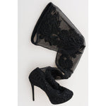 Dolce & Gabbana Black Floral Embroidered Socks Boots LA4248-4