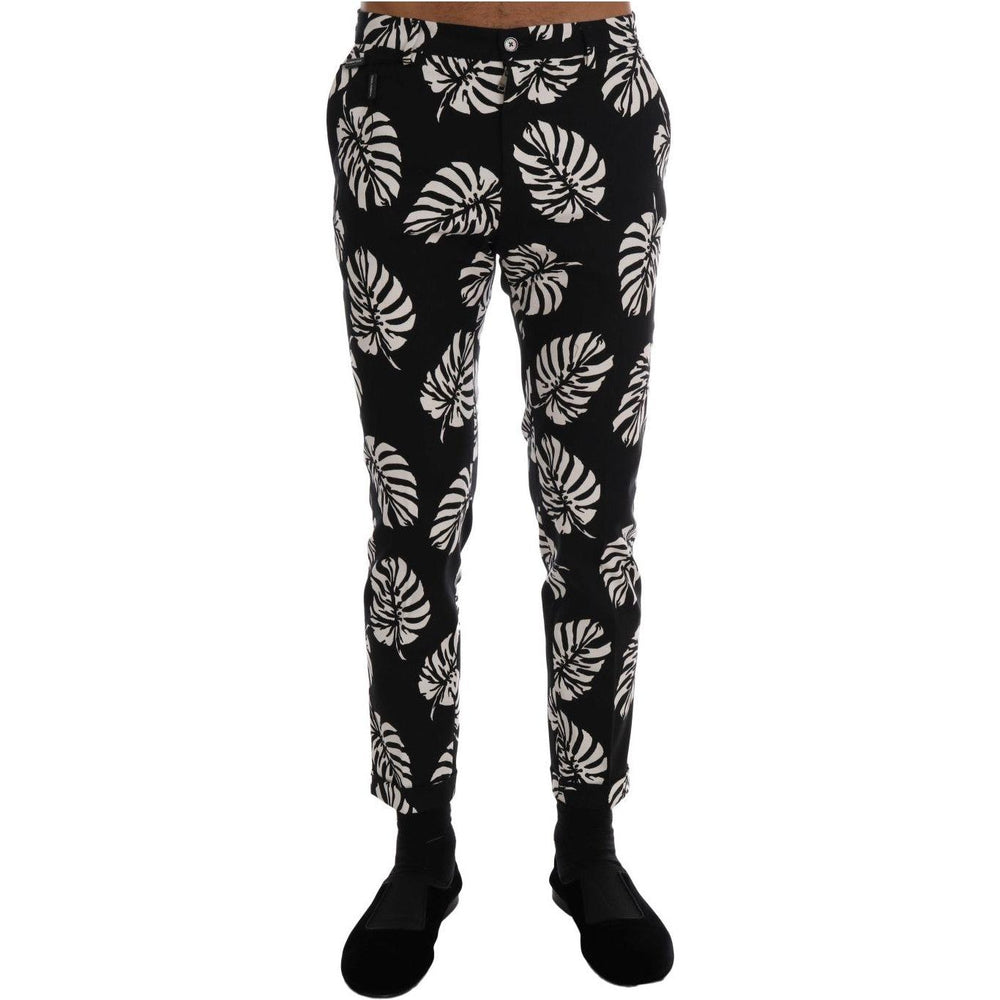 Dolce & Gabbana White Black Leaf Cotton Stretch Slim Pants PAN60812-6