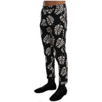 Dolce & Gabbana White Black Leaf Cotton Stretch Slim Pants PAN60812-6