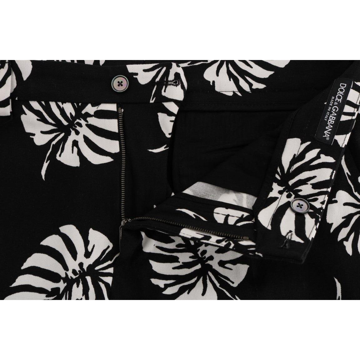 Dolce & Gabbana White Black Leaf Cotton Stretch Slim Pants PAN60812-6