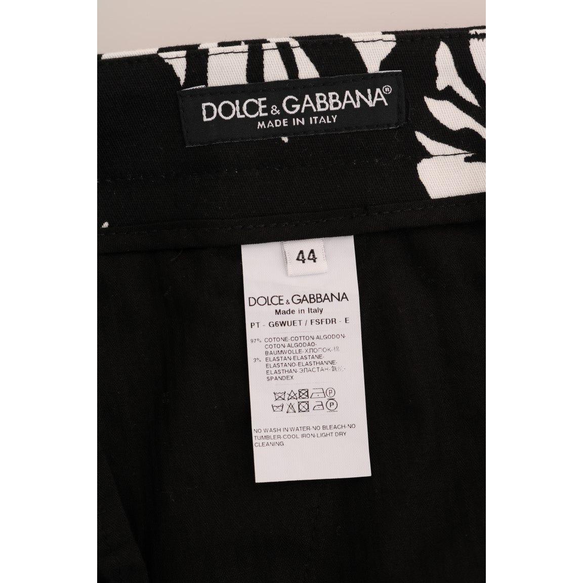 Dolce & Gabbana White Black Leaf Cotton Stretch Slim Pants PAN60812-6