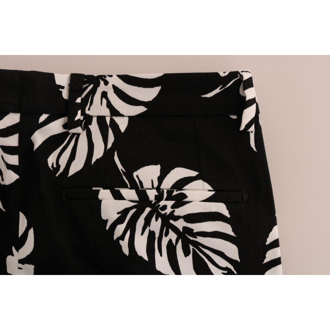 Dolce & Gabbana White Black Leaf Cotton Stretch Slim Pants PAN60812-6