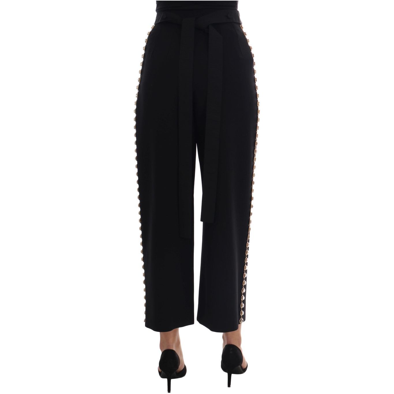 Dolce & Gabbana Black Wool Stretch Crystal Pants PAN60786-1