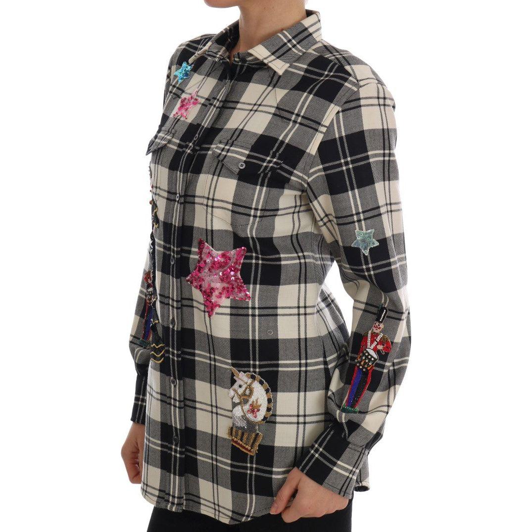 Dolce & Gabbana Black White Fairy Tale Crystal Shirt TSH1738-1