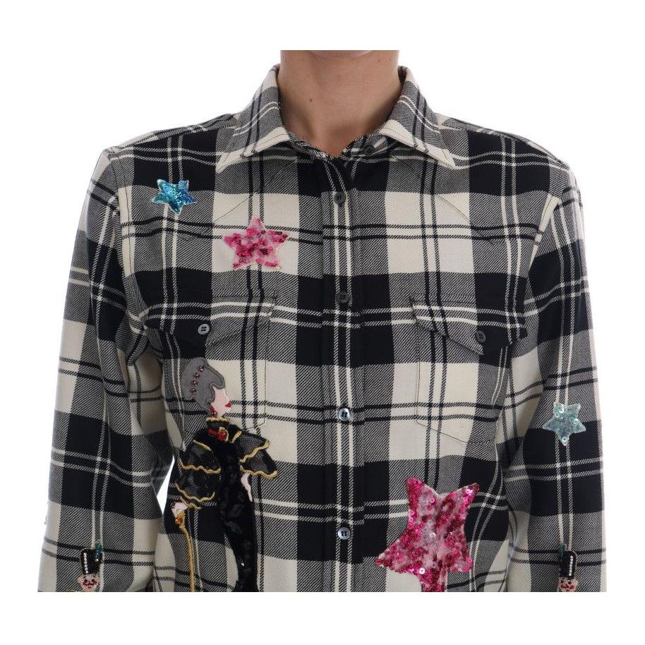 Dolce & Gabbana Black White Fairy Tale Crystal Shirt TSH1738-1