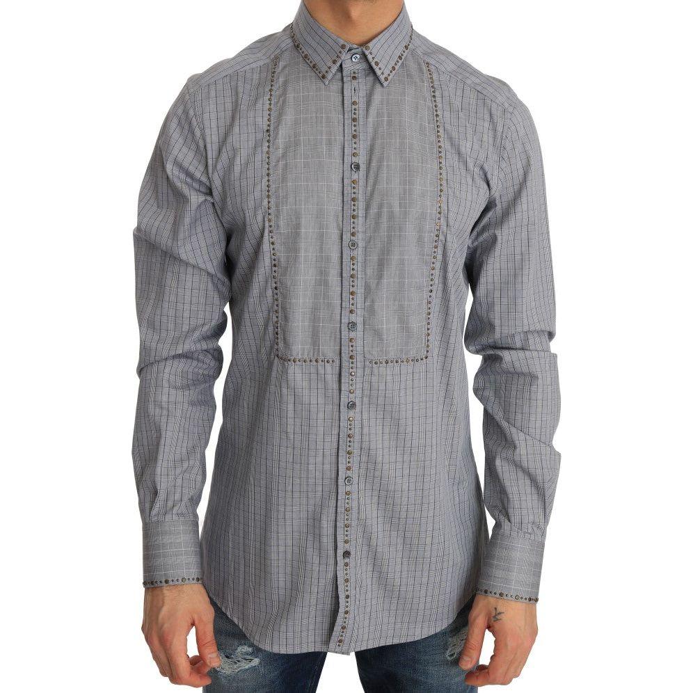 Dolce & Gabbana Gray Check GOLD Cotton Slim Fit Shirt TSH1988-1