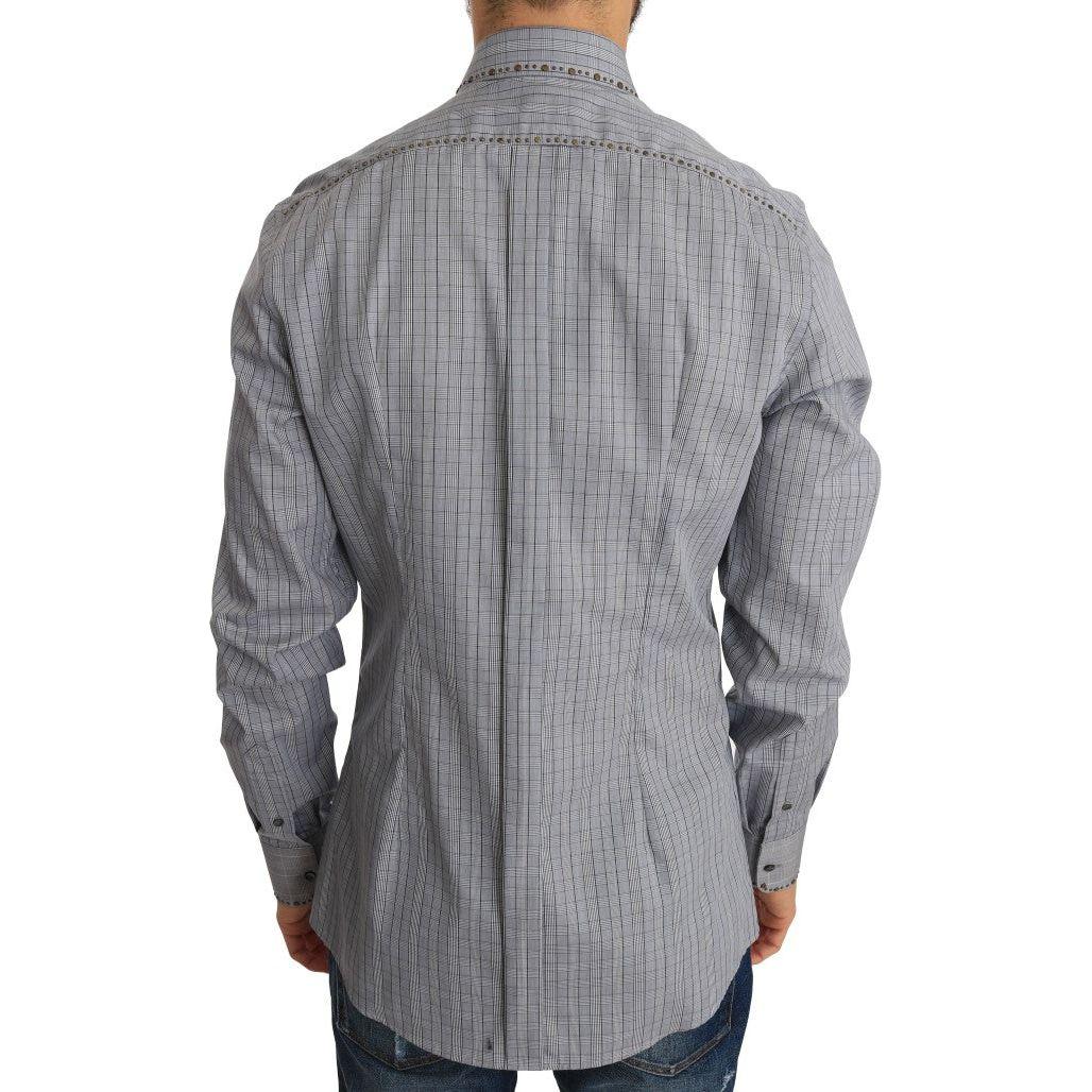 Dolce & Gabbana Gray Check GOLD Cotton Slim Fit Shirt TSH1988-1