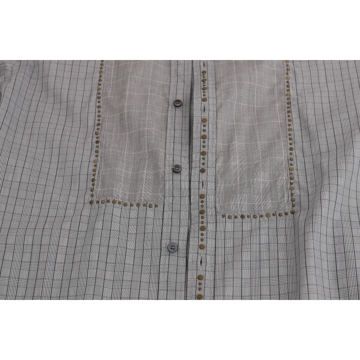 Dolce & Gabbana Gray Check GOLD Cotton Slim Fit Shirt TSH1988-1