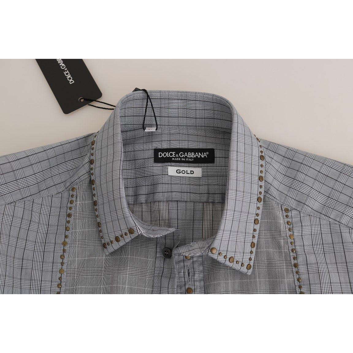 Dolce & Gabbana Gray Check GOLD Cotton Slim Fit Shirt TSH1988-1