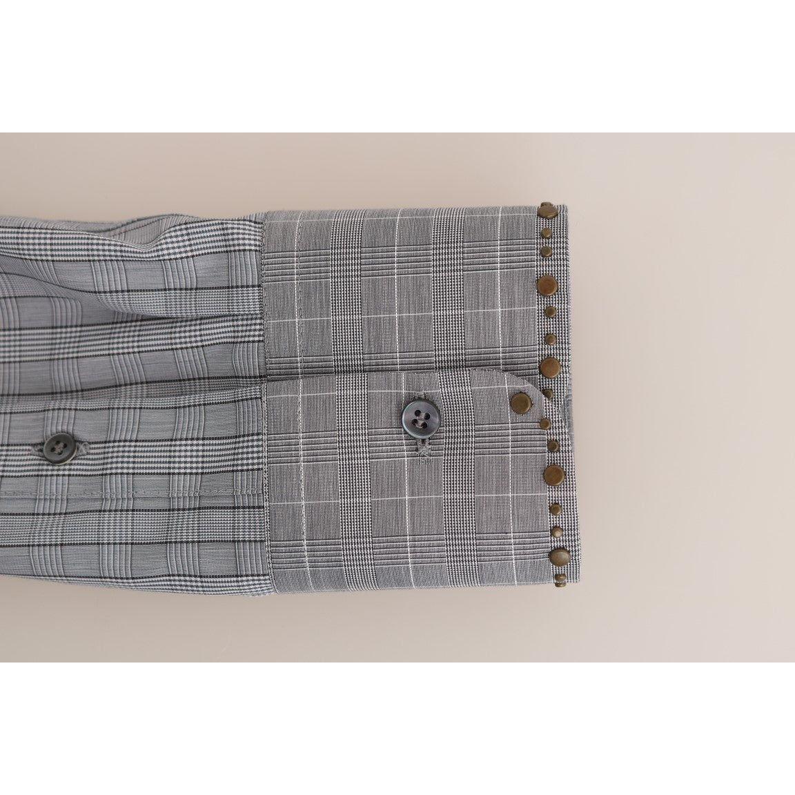 Dolce & Gabbana Gray Check GOLD Cotton Slim Fit Shirt TSH1988-1