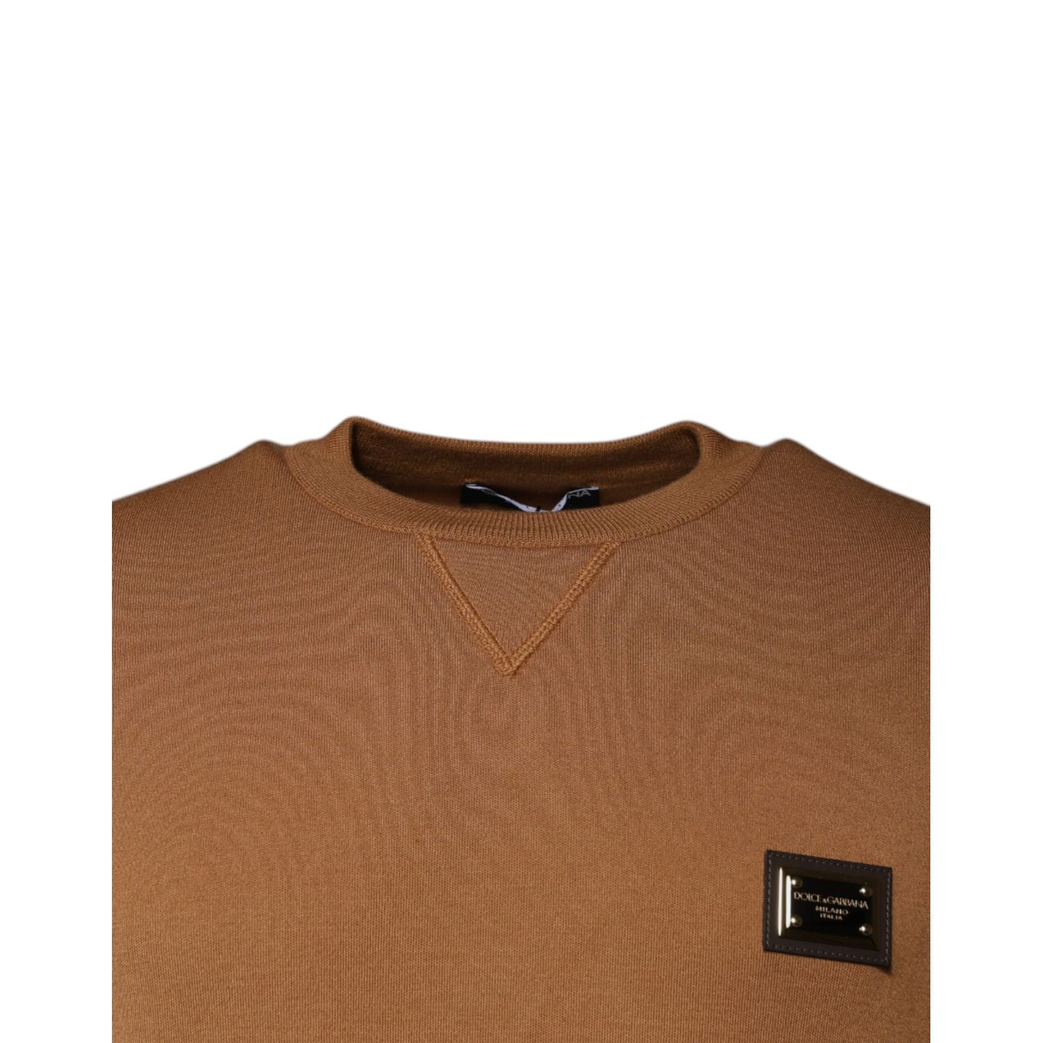 Dolce & Gabbana Brown Logo Plaque Crew Neck Pullover Sweater