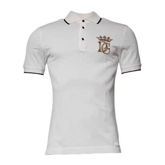 Dolce & Gabbana Off White Crown Cotton Collared Polo T-shirt