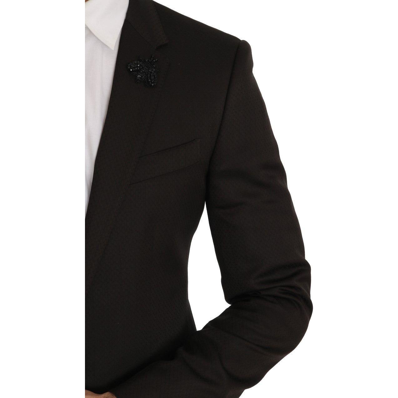 Dolce & Gabbana Brown Wool Crystal Bee Slim Fit MARTINI JKT1233-1