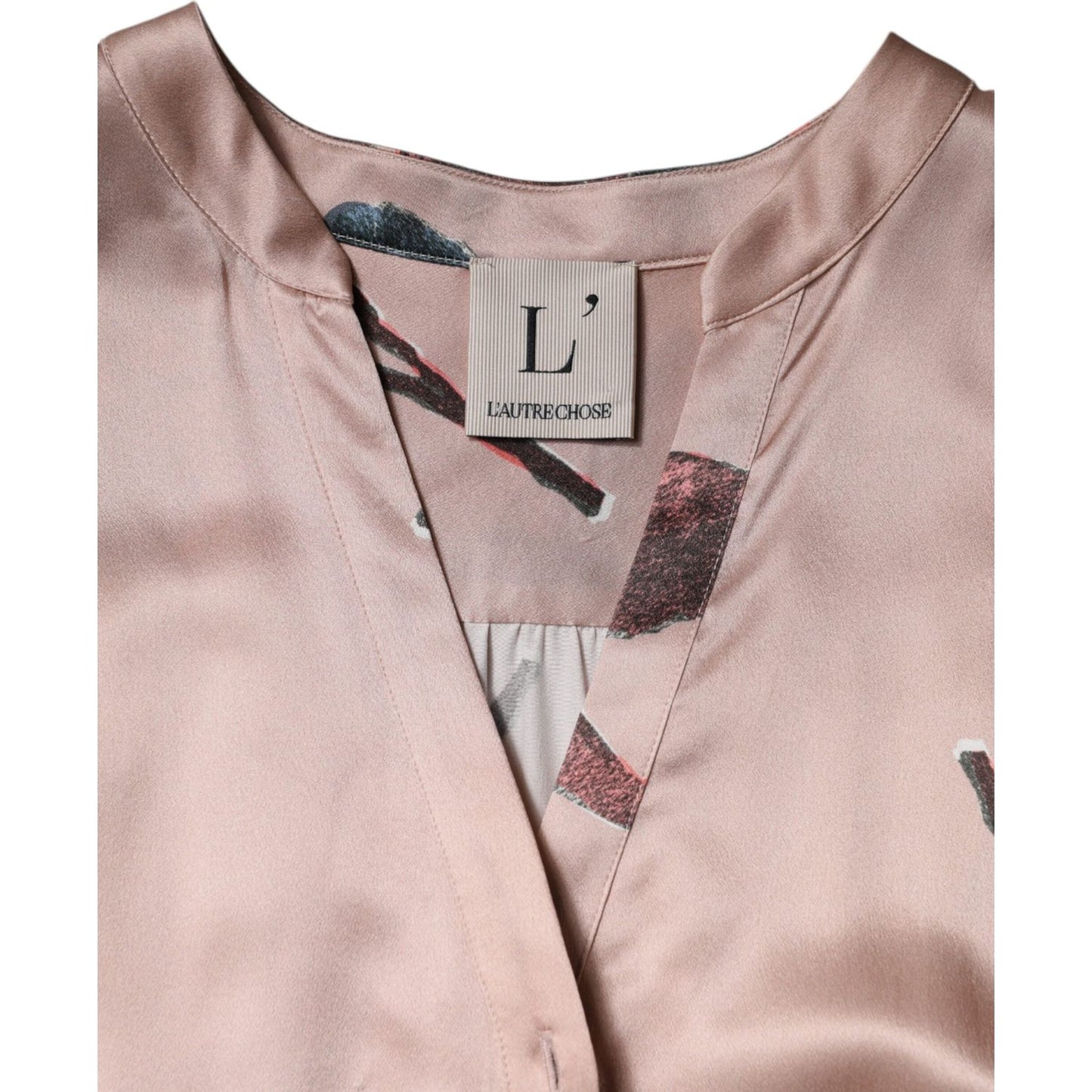 L'Autre Chose Pink Satin Floral Long Sleeves A-line Midi Dress
