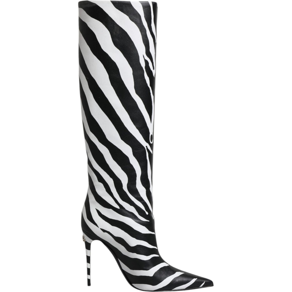 Dolce & Gabbana Black White Zebra Heels High Boots Shoes LA12251-35