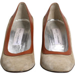 Dolce & Gabbana Beige Brown Leather Block Heels Pumps Shoes