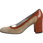 Dolce & Gabbana Beige Brown Leather Block Heels Pumps Shoes