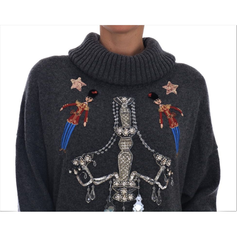 Dolce & Gabbana Enchanted Crystal Turtleneck Sweater 1728,67345645728,Clothing,Dolce & Gabbana,Gray,IT44|L,Material: 100% Cashmere,New with tags,Sweaters - Women - Clothing,Women,Women - Clothing Dolce & Gabbana TSH1902-1