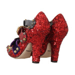 Dolce & Gabbana Red Sequined Crystal Studs Heels Shoes LA5364-36