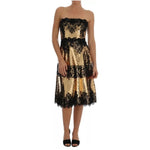Dolce & Gabbana Gold Strapless Sequin Embellished Lace Dress DR1373-40