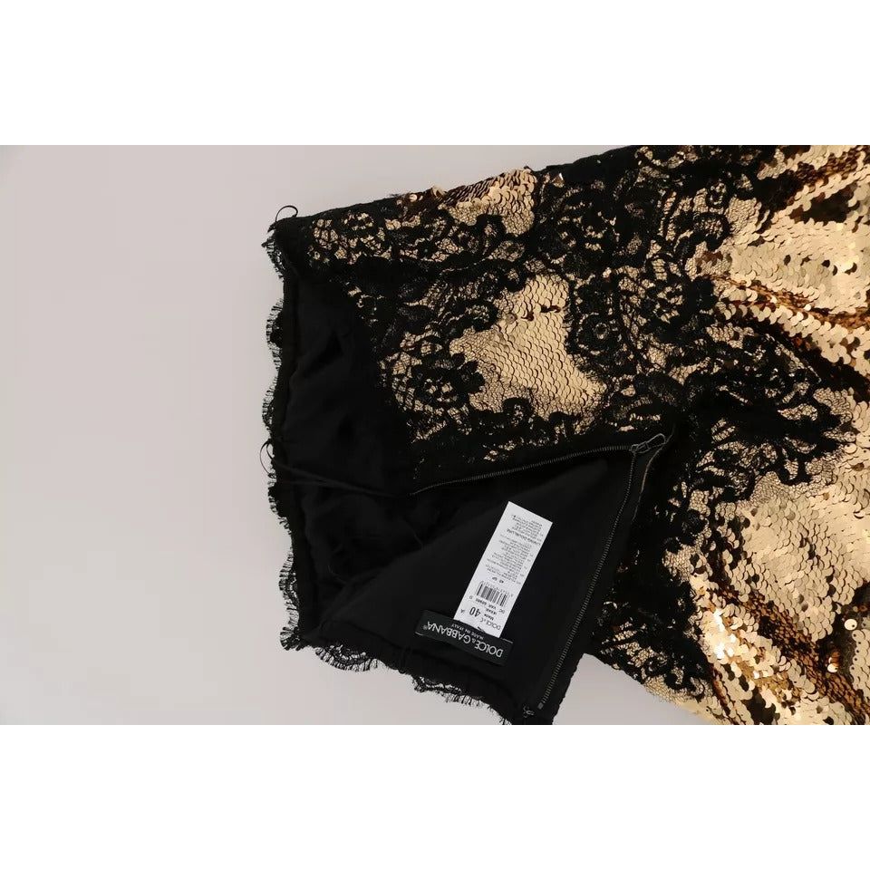 Dolce & Gabbana Gold Strapless Sequin Embellished Lace Dress DR1373-40