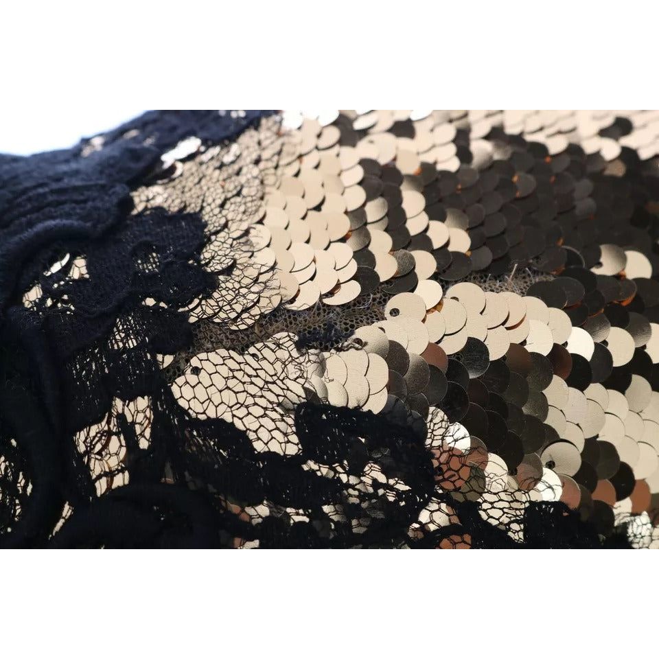 Dolce & Gabbana Gold Strapless Sequin Embellished Lace Dress DR1373-40