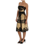 Dolce & Gabbana Gold Strapless Sequin Embellished Lace Dress DR1373-40
