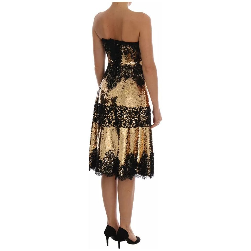 Dolce & Gabbana Gold Strapless Sequin Embellished Lace Dress DR1373-40