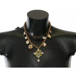 Dolce & Gabbana Gold Brass Crystal Floral Statement Charms Necklace SMYK381