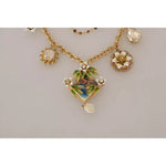 Dolce & Gabbana Gold Brass Crystal Floral Statement Charms Necklace SMYK381