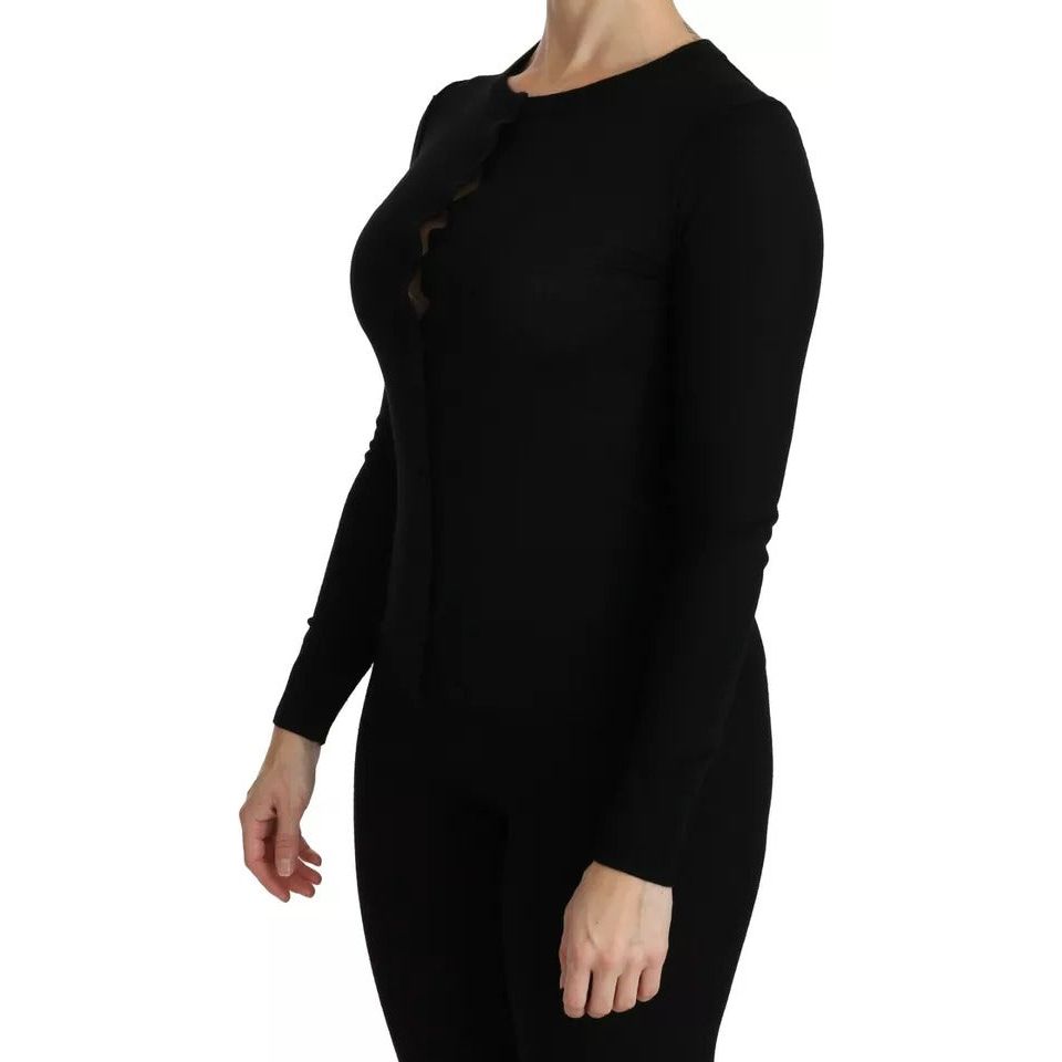 Dolce & Gabbana Black Virgin Wool Long Sleeve Top Blouse Top TSH4261-42