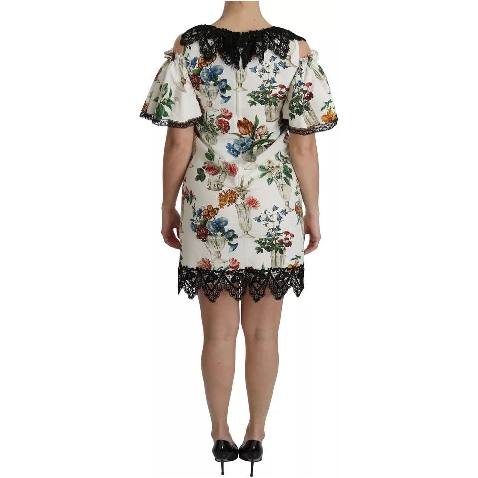 Dolce & Gabbana White Lace Floral Vase Shift Mini Dress DR2107-36