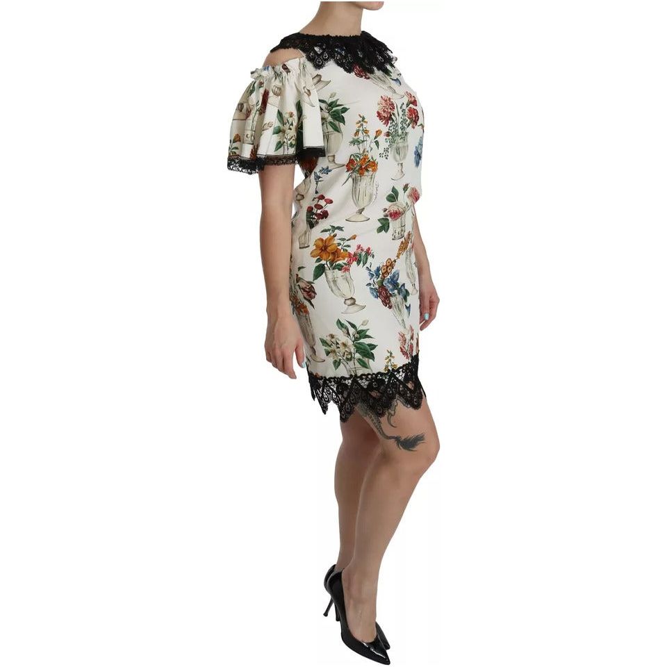 Dolce & Gabbana White Lace Floral Vase Shift Mini Dress DR2107-36