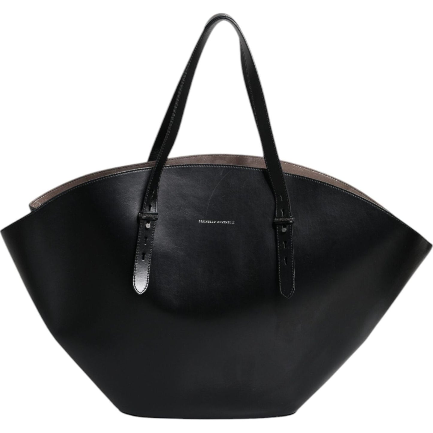 Brunello Cucinelli Black Leather Logo Shoulder Strap Shopping Tote Bag BAG1576