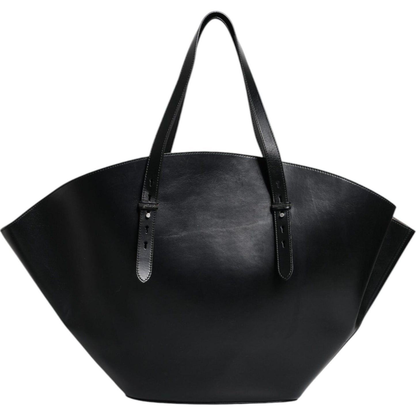 Brunello Cucinelli Black Leather Logo Shoulder Strap Shopping Tote Bag BAG1576