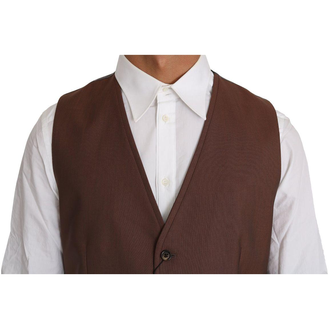 Dolce & Gabbana Brown Wool Silk Waistcoat Vest TSH2649-50