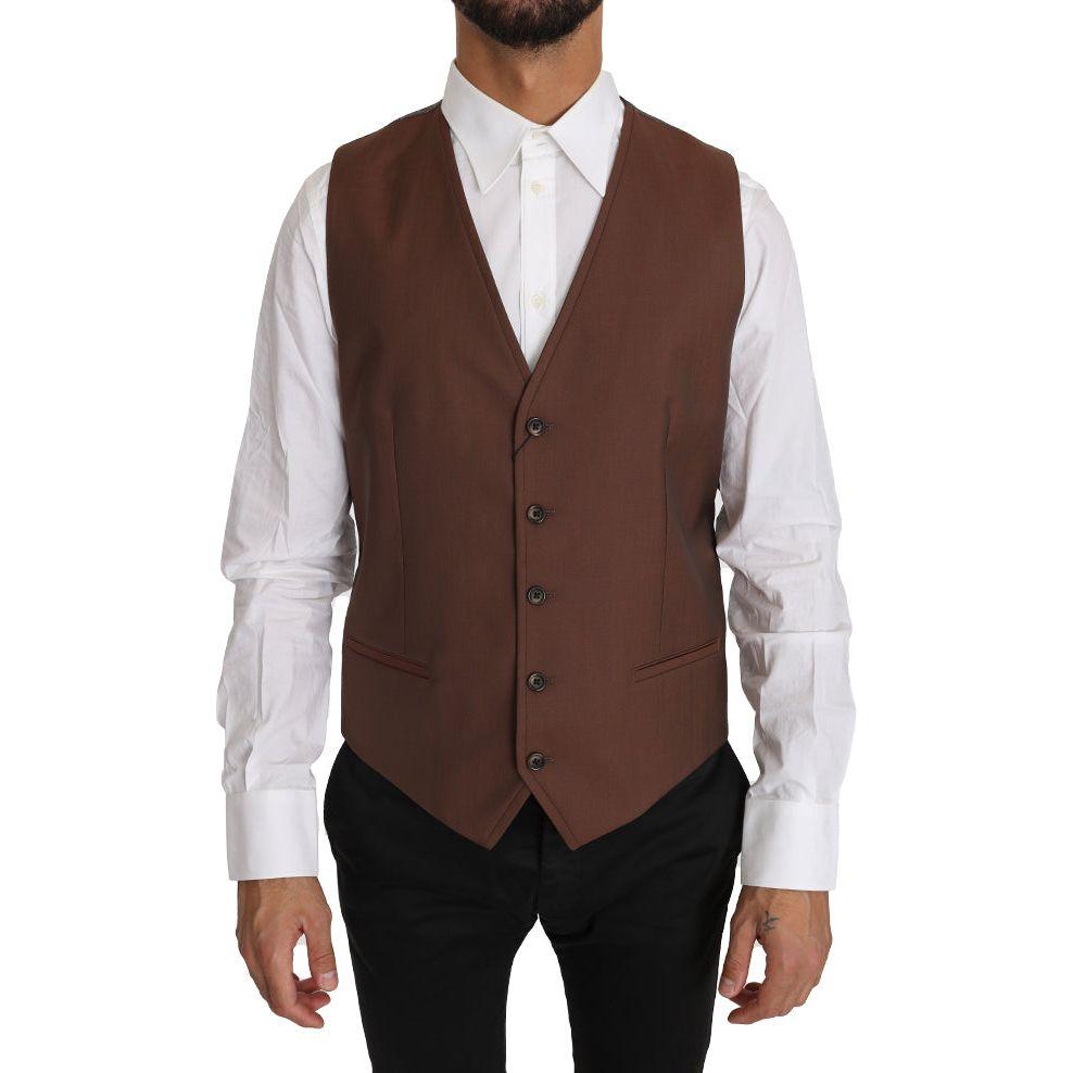 Dolce & Gabbana Brown Wool Silk Waistcoat Vest TSH2649-50