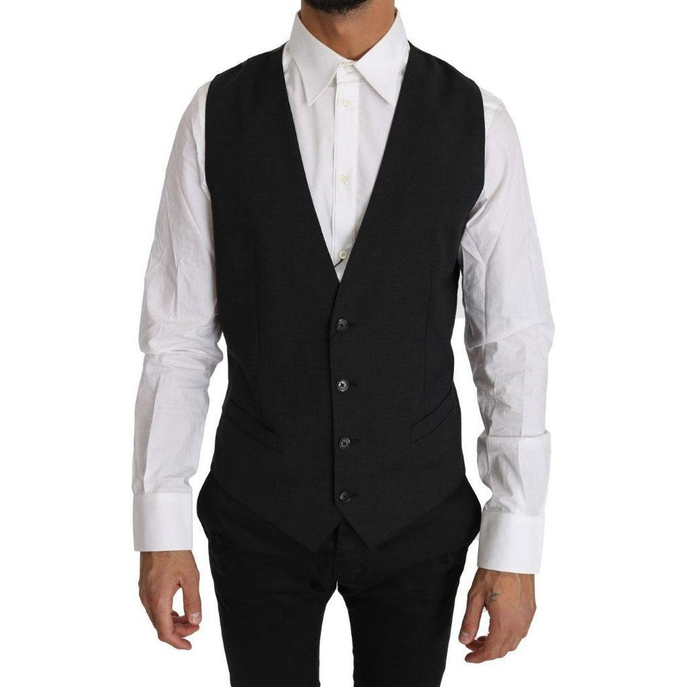 Dolce & Gabbana Gray Solid 100% Wool Waistcoat Vest TSH2659-50