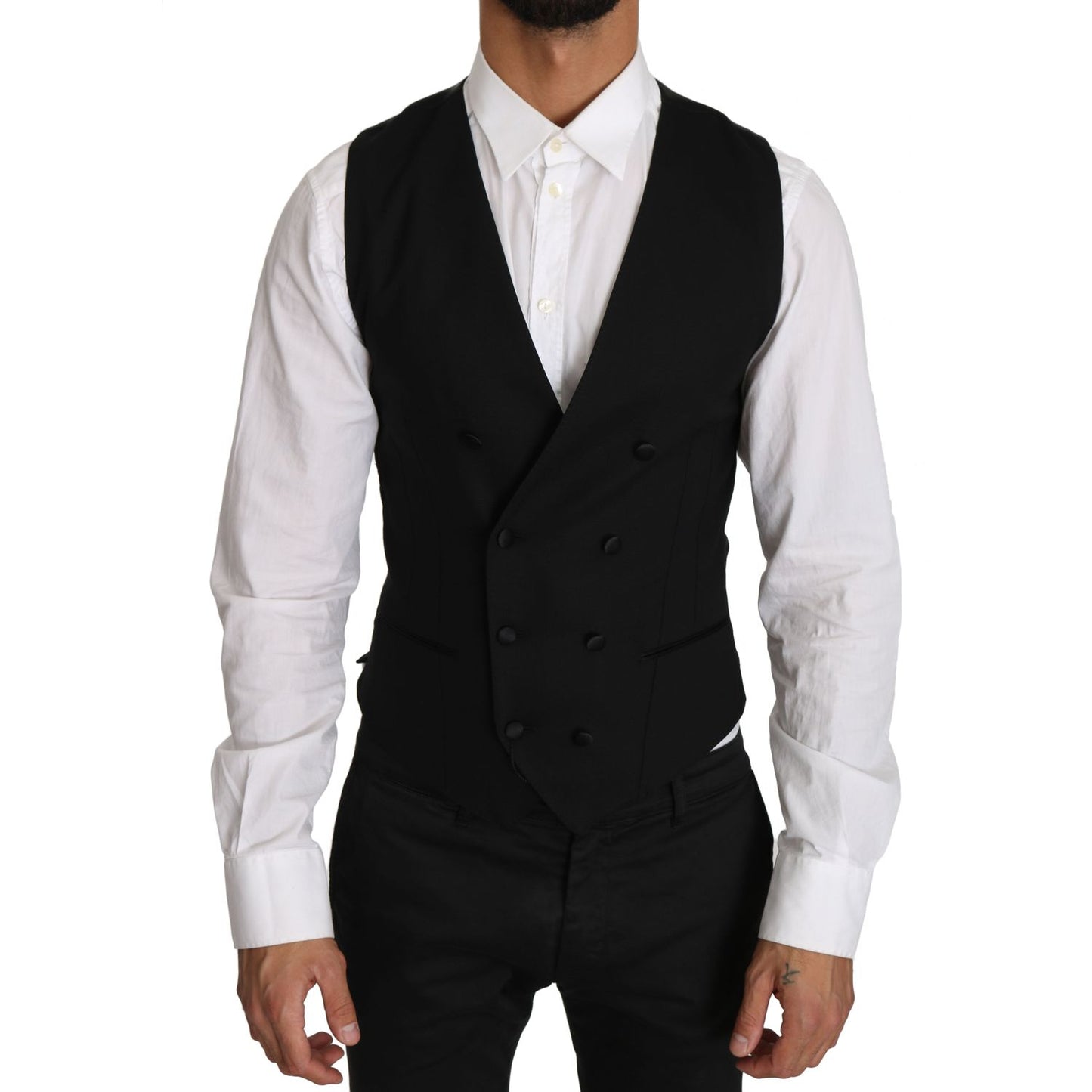 Dolce & Gabbana Gray Wool Double Breasted Waistcoat Vest TSH2661-46