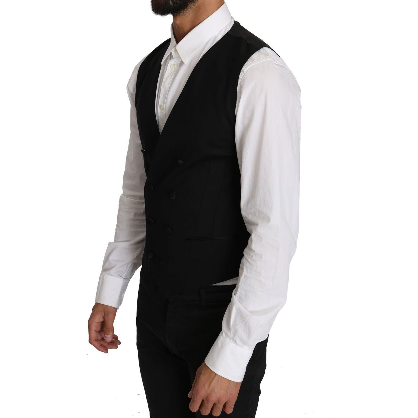 Dolce & Gabbana Gray Wool Double Breasted Waistcoat Vest TSH2661-46