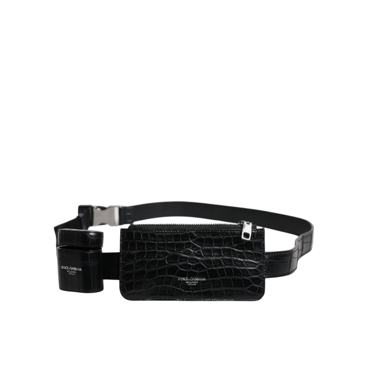 Dolce & Gabbana Black Alligator Leather Airpods Case Coin Purse Wallet BAG4219