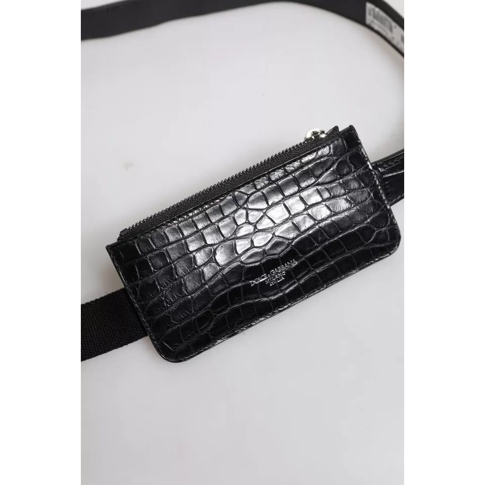 Dolce & Gabbana Black Alligator Leather Airpods Case Coin Purse Wallet BAG4219